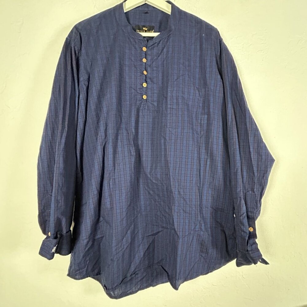 French Crown Mens Blue Purple Plaid Casual Long-Sleeve Henley Shirt Size 44